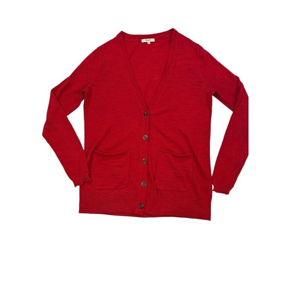 Madewell Women’s Red V-Neck Button-up Cardigan Size Medium - Picture 4 of 7
